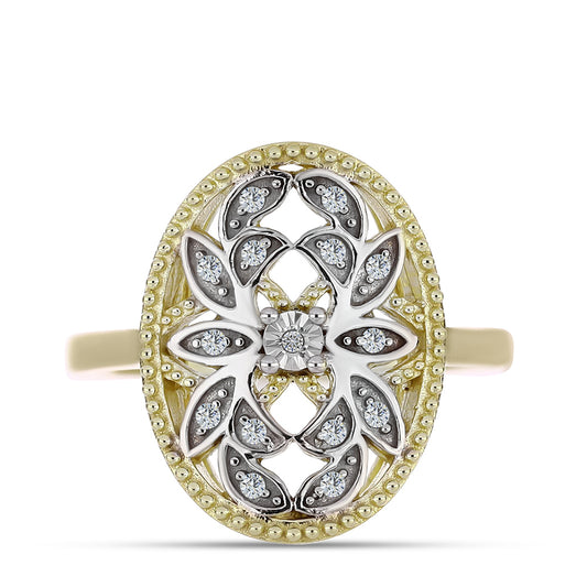 Inel din Argint 925 Placat cu Aur ( 4.32 grame ) cu Diamant Alb și Topaz Alb 0.13 Carate