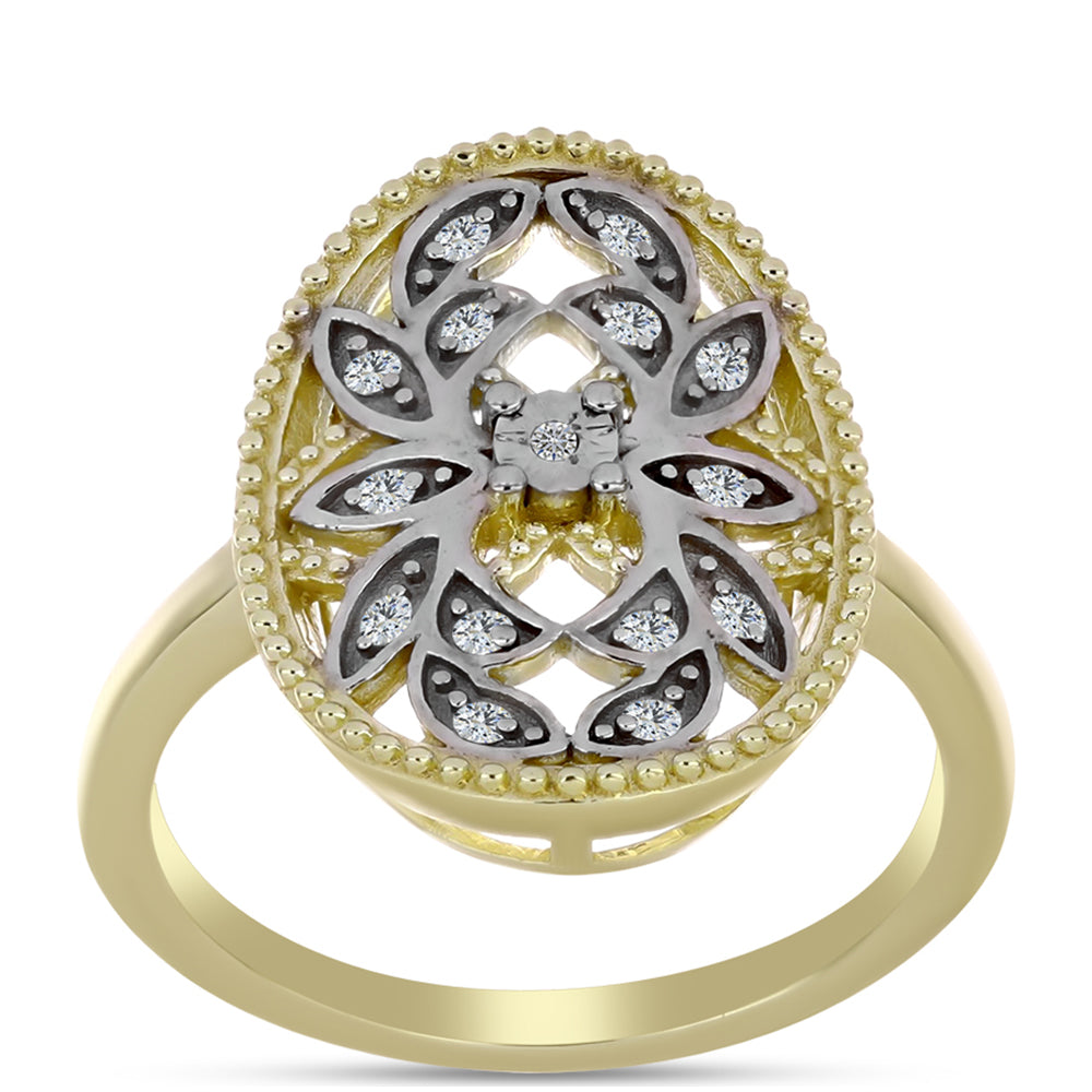 Inel din Argint 925 Placat cu Aur ( 4.32 grame ) cu Diamant Alb și Topaz Alb 0.13 Carate