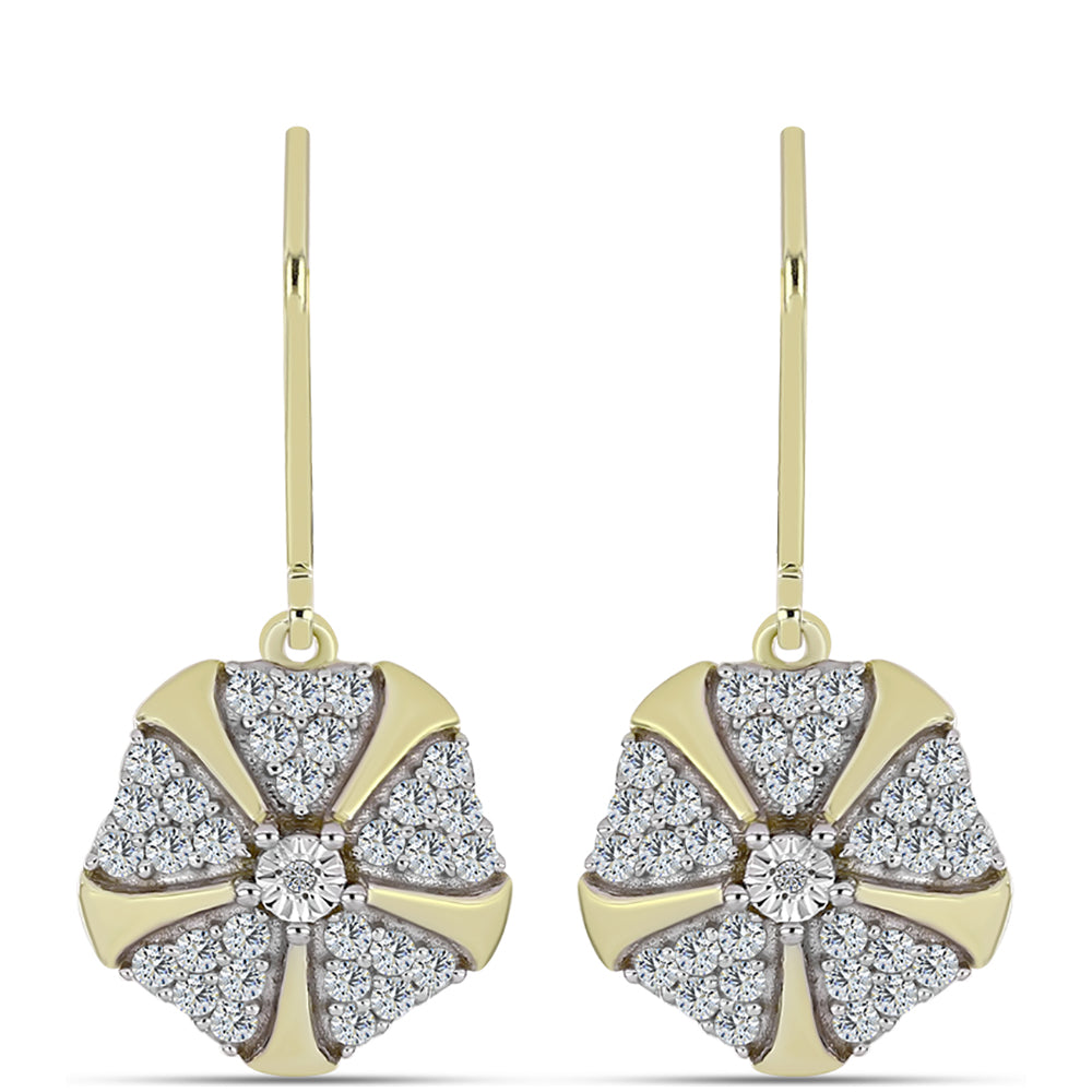 Cercei din Argint 925 Placat cu Aur ( 4.09 grame ) cu Diamant Alb și Topaz Alb 1.09 Carate 1 