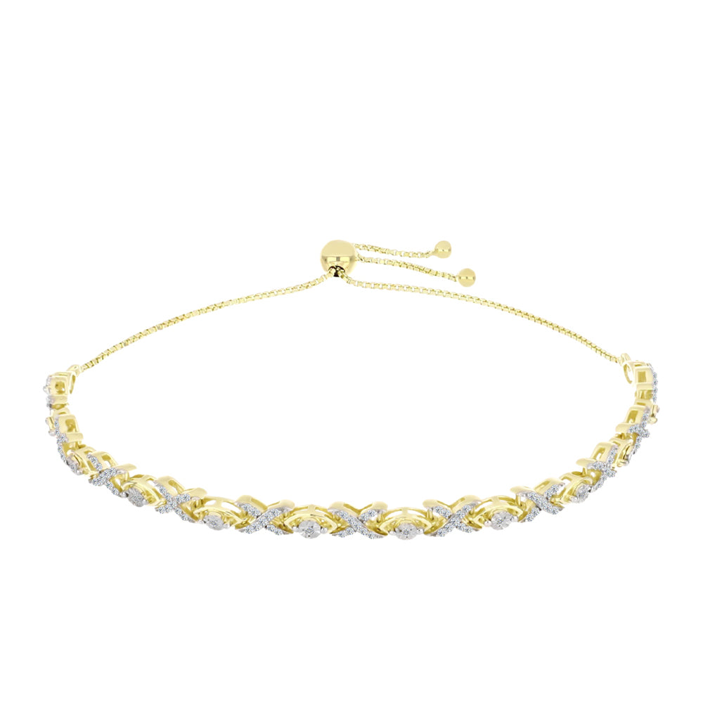 Brățară din Argint 925 Placat cu Aur ( 8 grame ) cu Diamant Alb și Topaz Alb 0.66 Carate 1 
