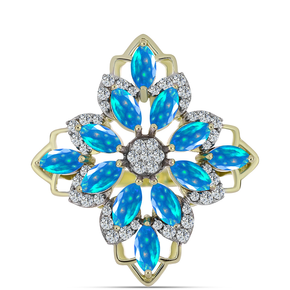 Inel din Argint 925 Placat cu Aur ( 5.07 grame ) cu Opal Etiopian ”Paradis” și Topaz Alb 2.34 Carate 1 
