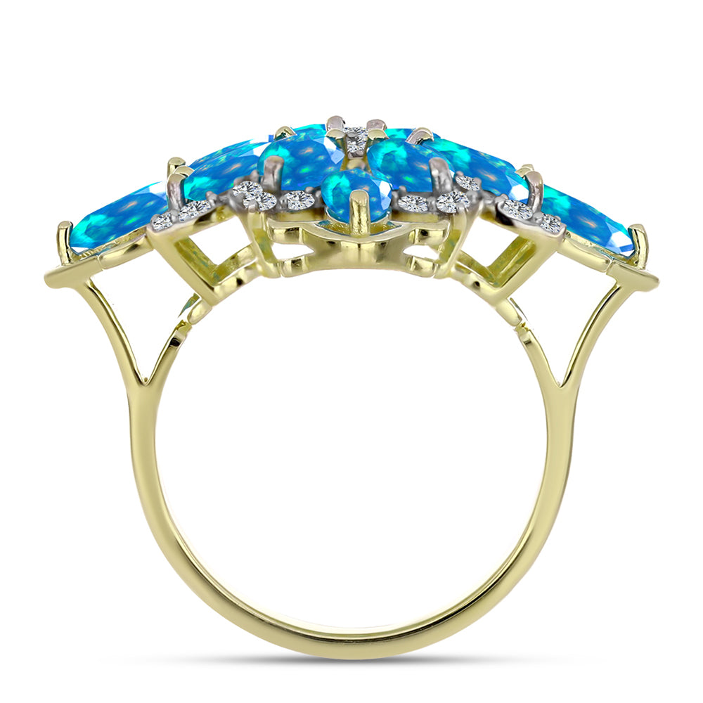 Inel din Argint 925 Placat cu Aur ( 5.07 grame ) cu Opal Etiopian ”Paradis” și Topaz Alb 2.34 Carate 2 