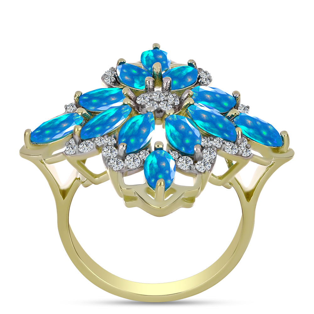 Inel din Argint 925 Placat cu Aur ( 5.07 grame ) cu Opal Etiopian ”Paradis” și Topaz Alb 2.34 Carate 3 