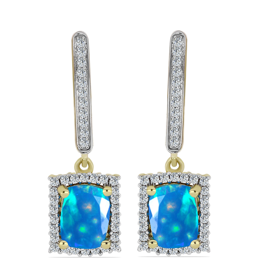 Cercei din Argint 925 Placat cu Aur ( 4.63 grame ) cu Opal Etiopian ”Paradis” și Topaz Alb 2.25 Carate 1 