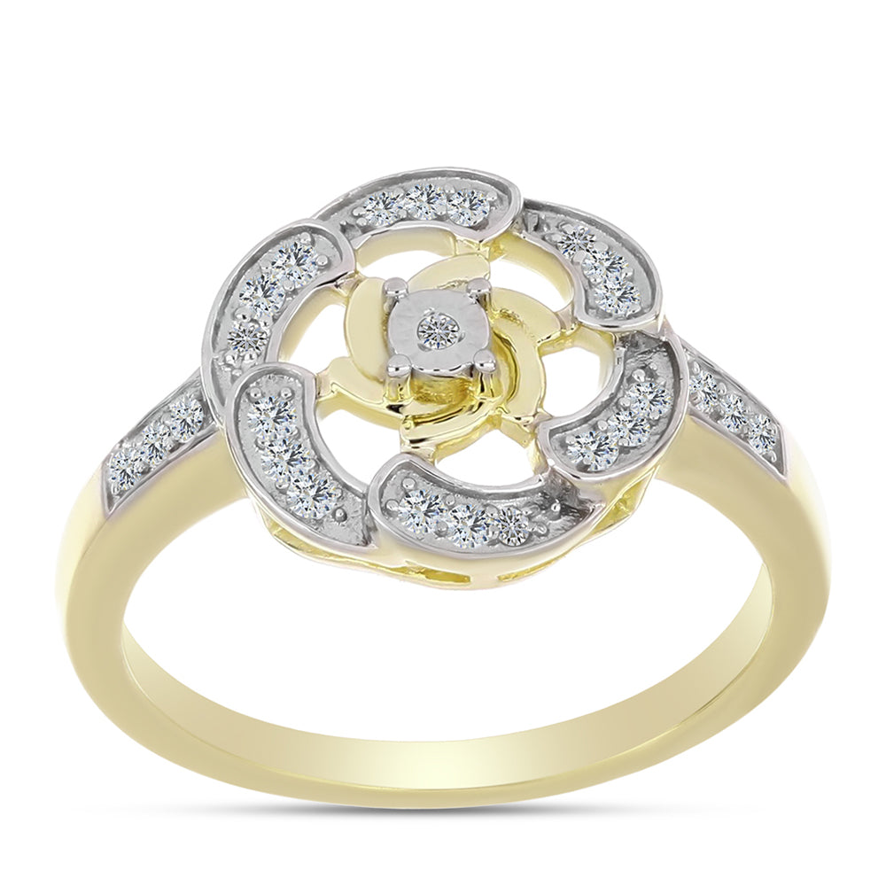 Inel din Argint 925 Placat cu Aur ( 3.2 grame ) cu Diamant Alb și Topaz Alb 0.21 Carate 3 