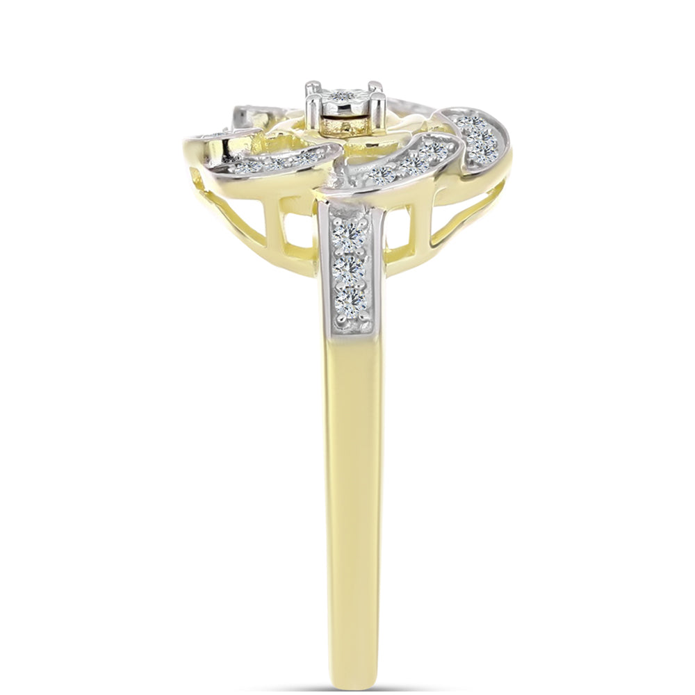 Inel din Argint 925 Placat cu Aur ( 3.2 grame ) cu Diamant Alb și Topaz Alb 0.21 Carate