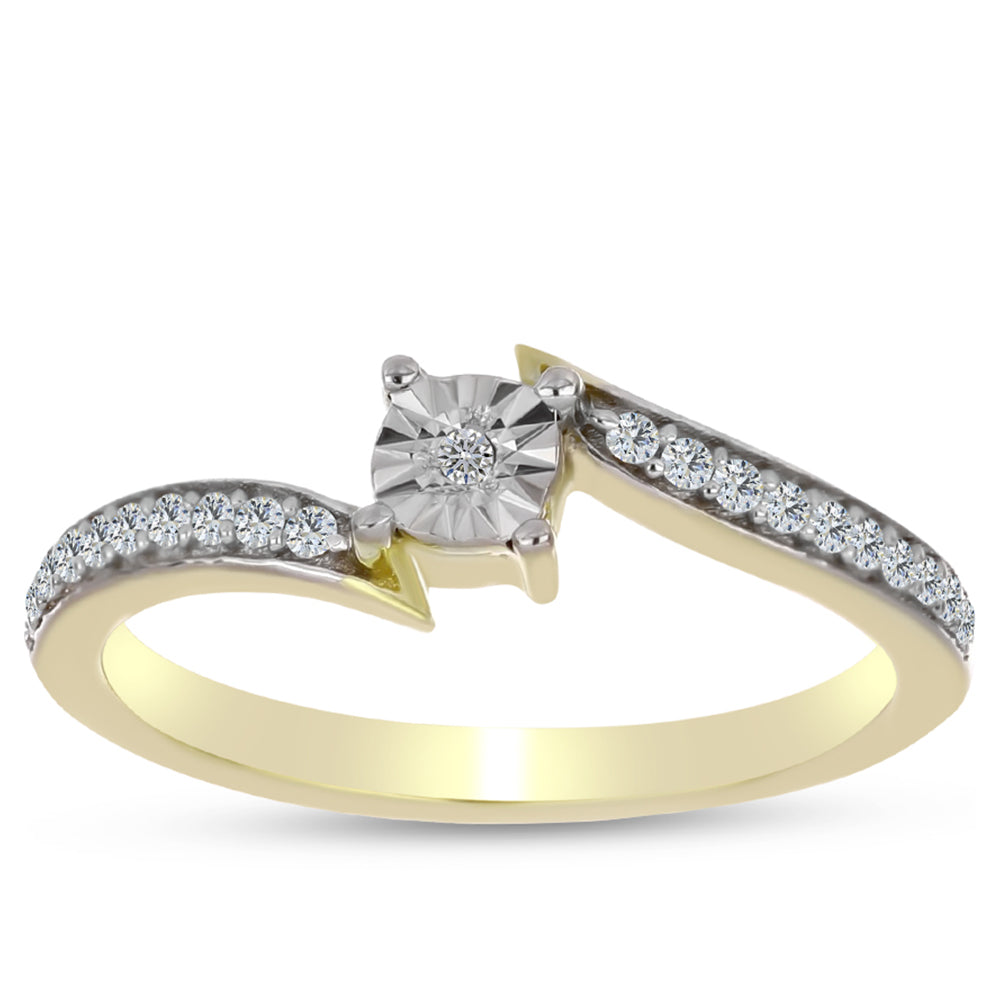 Inel din Argint 925 Placat cu Aur ( 1.88 grame ) cu Diamant Alb și Topaz Alb 0.15 Carate