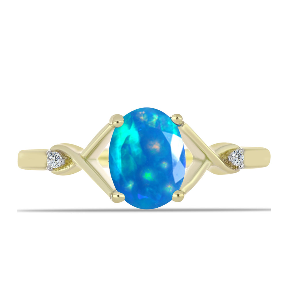 Inel din Argint 925 Placat cu Aur ( 1.85 grame ) cu Opal Etiopian ”Paradis” și Topaz Alb 0.75 Carate 1 