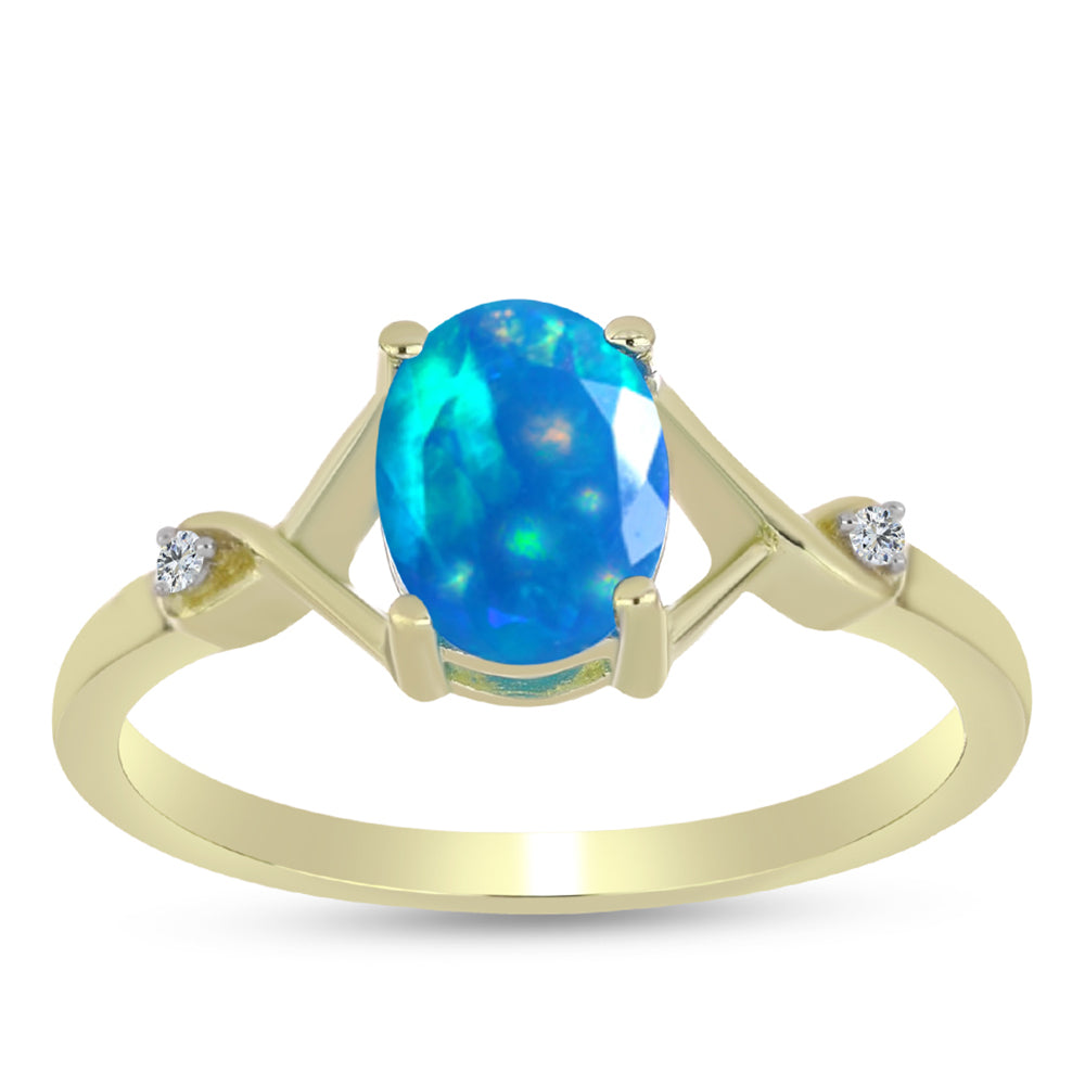 Inel din Argint 925 Placat cu Aur ( 1.85 grame ) cu Opal Etiopian ”Paradis” și Topaz Alb 0.75 Carate