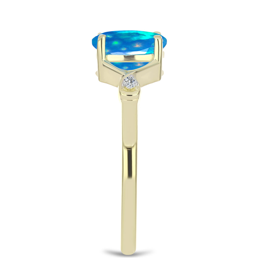 Inel din Argint 925 Placat cu Aur ( 1.85 grame ) cu Opal Etiopian ”Paradis” și Topaz Alb 0.75 Carate 4 