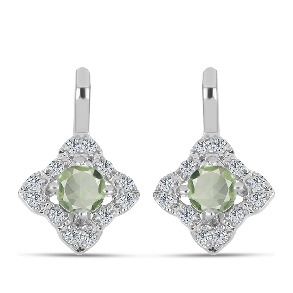 Cercei din Argint 925 ( 2.37 grame ) cu Ametist Verde și Topaz Alb 0.72 Carate