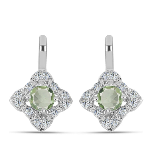 Cercei din Argint 925 ( 2.37 grame ) cu Ametist Verde și Topaz Alb 0.72 Carate