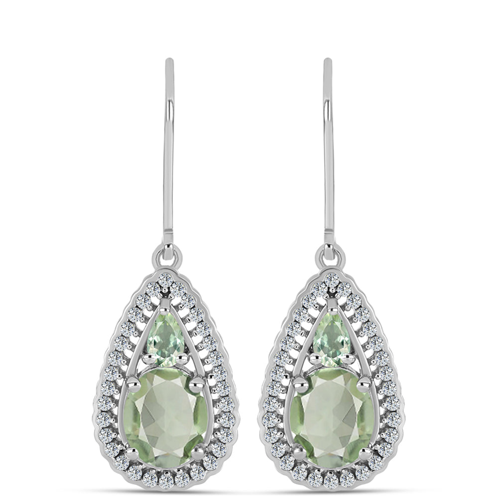 Cercei din Argint 925 ( 4.44 grame ) cu Ametist Verde și Topaz Alb 4.54 Carate
