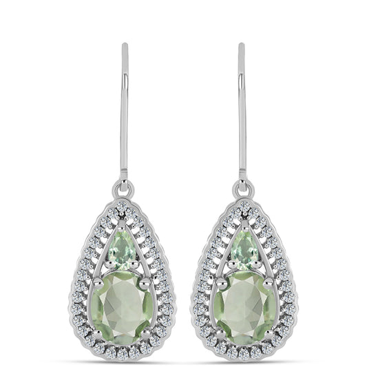 Cercei din Argint 925 ( 4.44 grame ) cu Ametist Verde și Topaz Alb 4.54 Carate