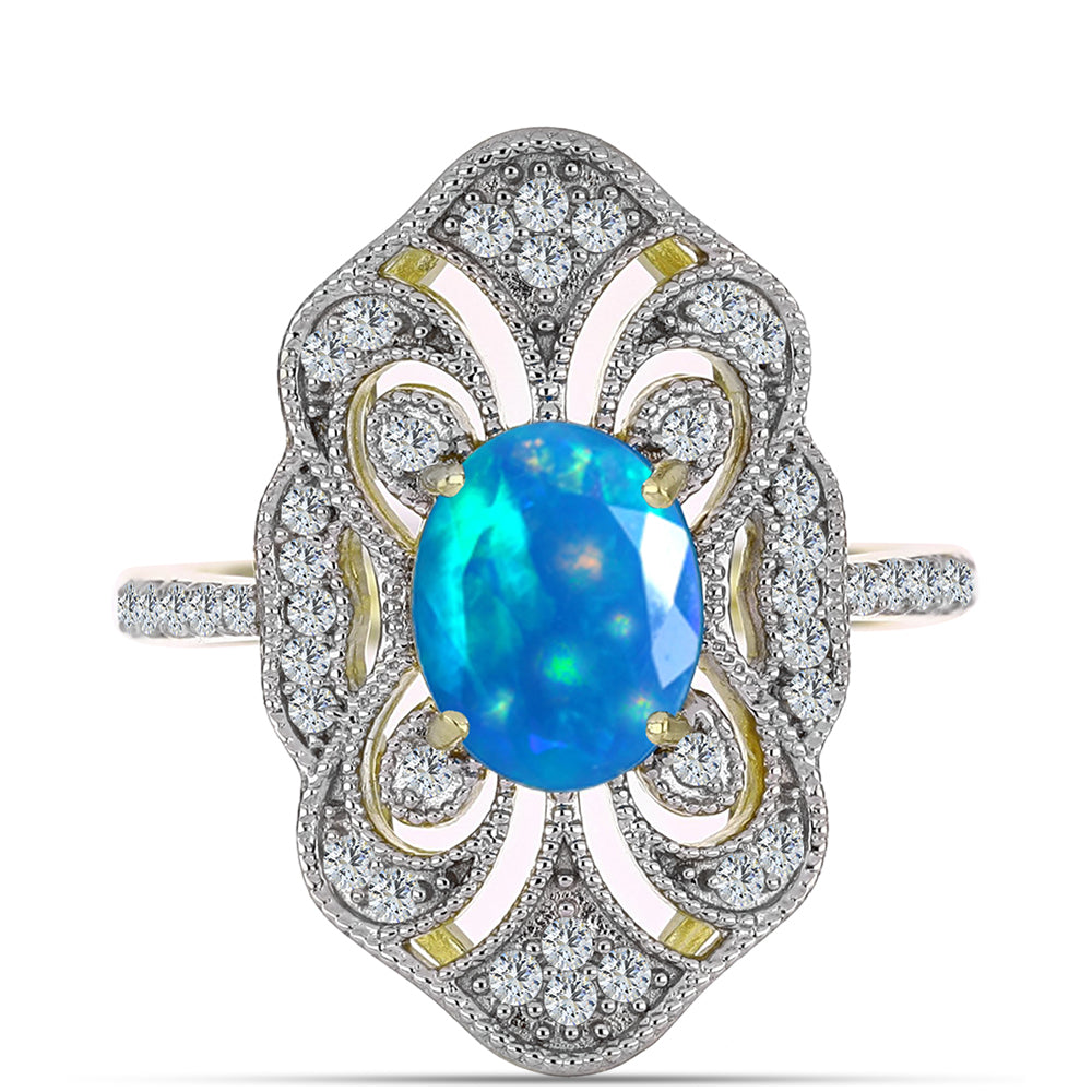 Inel din Argint 925 Placat cu Aur ( 4.2 grame ) cu Opal Etiopian ”Paradis” și Topaz Alb 1.5 Carate 1 