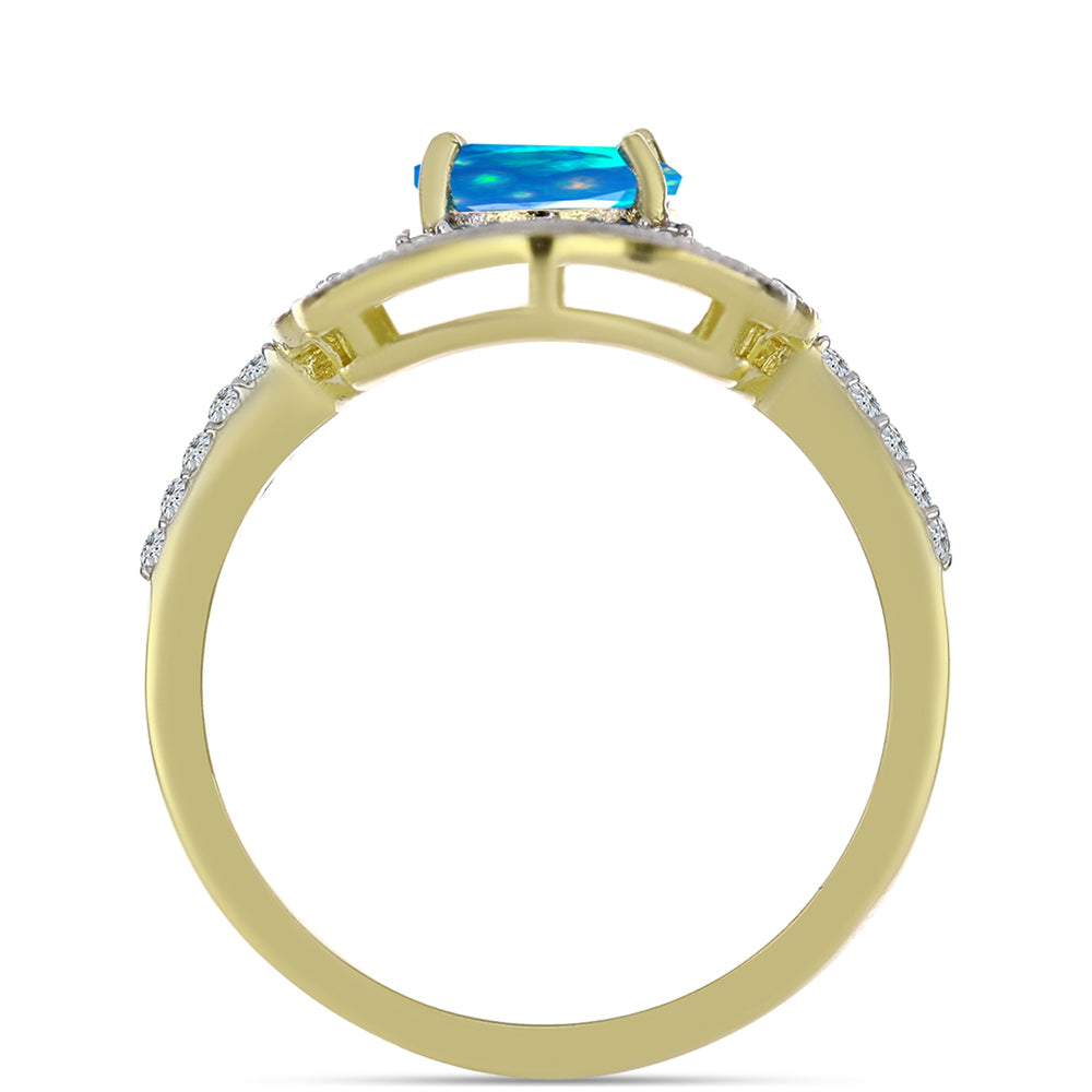 Inel din Argint 925 Placat cu Aur ( 4.2 grame ) cu Opal Etiopian ”Paradis” și Topaz Alb 1.5 Carate 2 