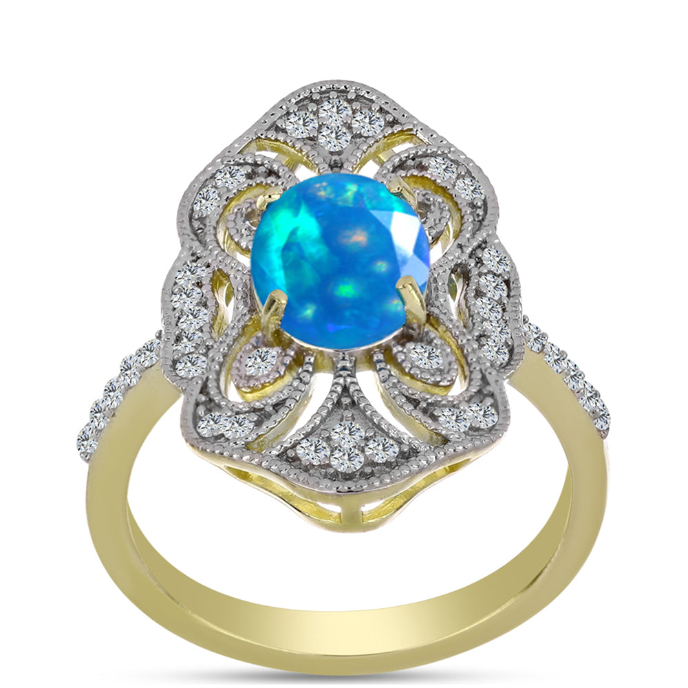 Inel din Argint 925 Placat cu Aur ( 4.2 grame ) cu Opal Etiopian ”Paradis” și Topaz Alb 1.5 Carate
