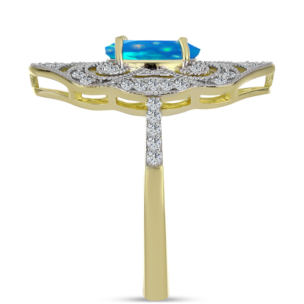 Inel din Argint 925 Placat cu Aur ( 4.2 grame ) cu Opal Etiopian ”Paradis” și Topaz Alb 1.5 Carate