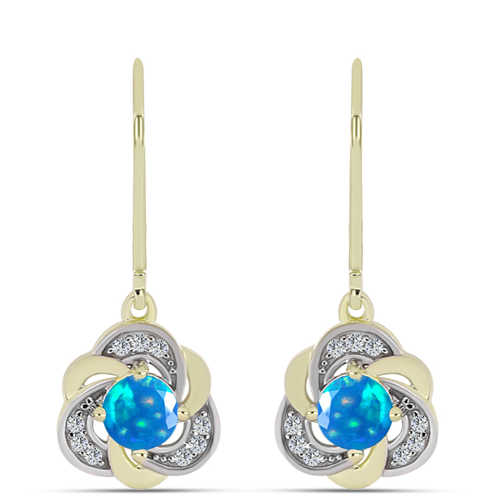 Cercei din Argint 925 Placat cu Aur ( 2.8 grame ) cu Opal Etiopian ”Paradis” și Topaz Alb 0.7 Carate