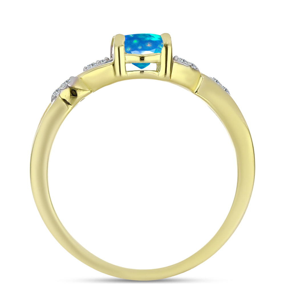 Inel din Argint 925 Placat cu Aur ( 2.54 grame ) cu Opal Etiopian ”Paradis” și Topaz Alb 0.53 Carate