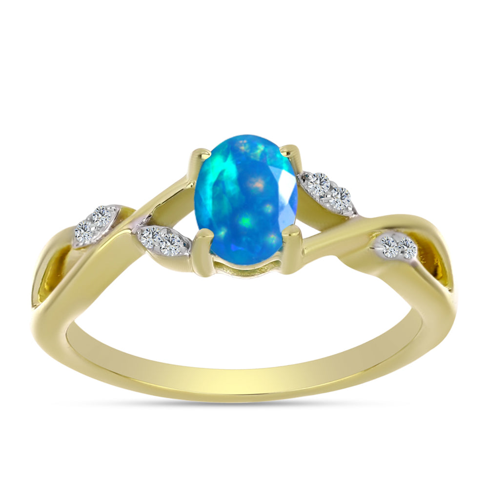 Inel din Argint 925 Placat cu Aur ( 2.54 grame ) cu Opal Etiopian ”Paradis” și Topaz Alb 0.53 Carate 3 