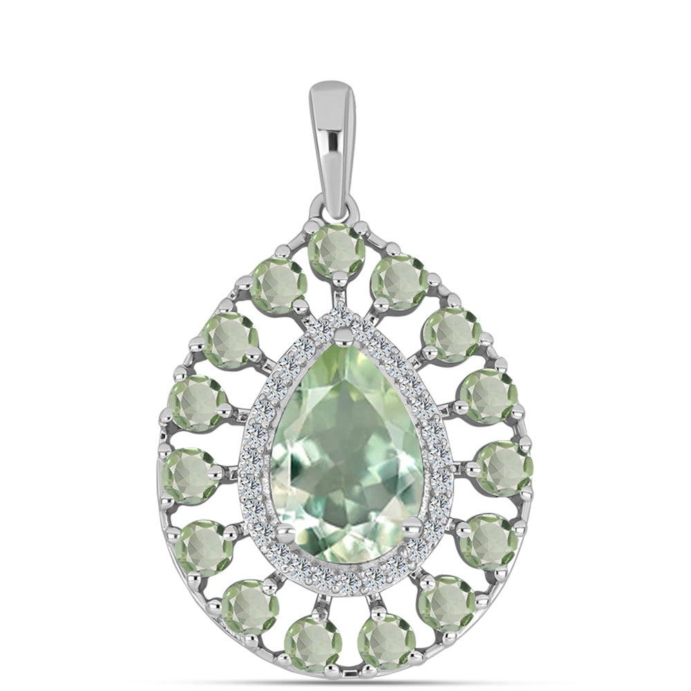 Pandantiv din Argint 925 ( 3.33 grame ) cu Ametist Verde și Topaz Alb 4.45 Carate