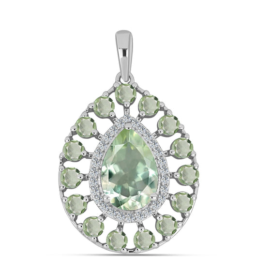 Pandantiv din Argint 925 ( 3.33 grame ) cu Ametist Verde și Topaz Alb 4.45 Carate