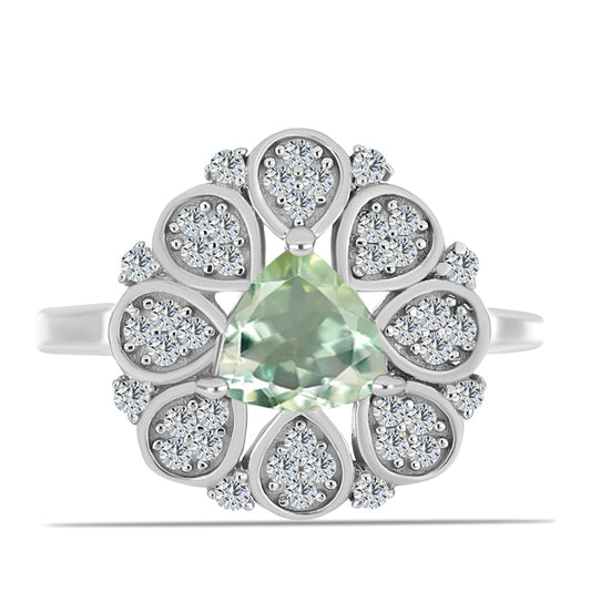 Inel din Argint 925 ( 3.68 grame ) cu Ametist Verde și Topaz Alb 1.45 Carate