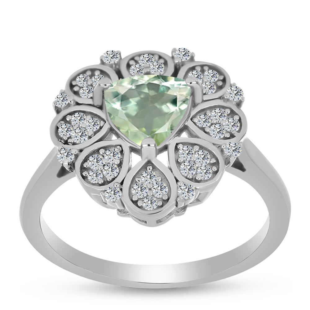 Inel din Argint 925 ( 3.68 grame ) cu Ametist Verde și Topaz Alb 1.45 Carate
