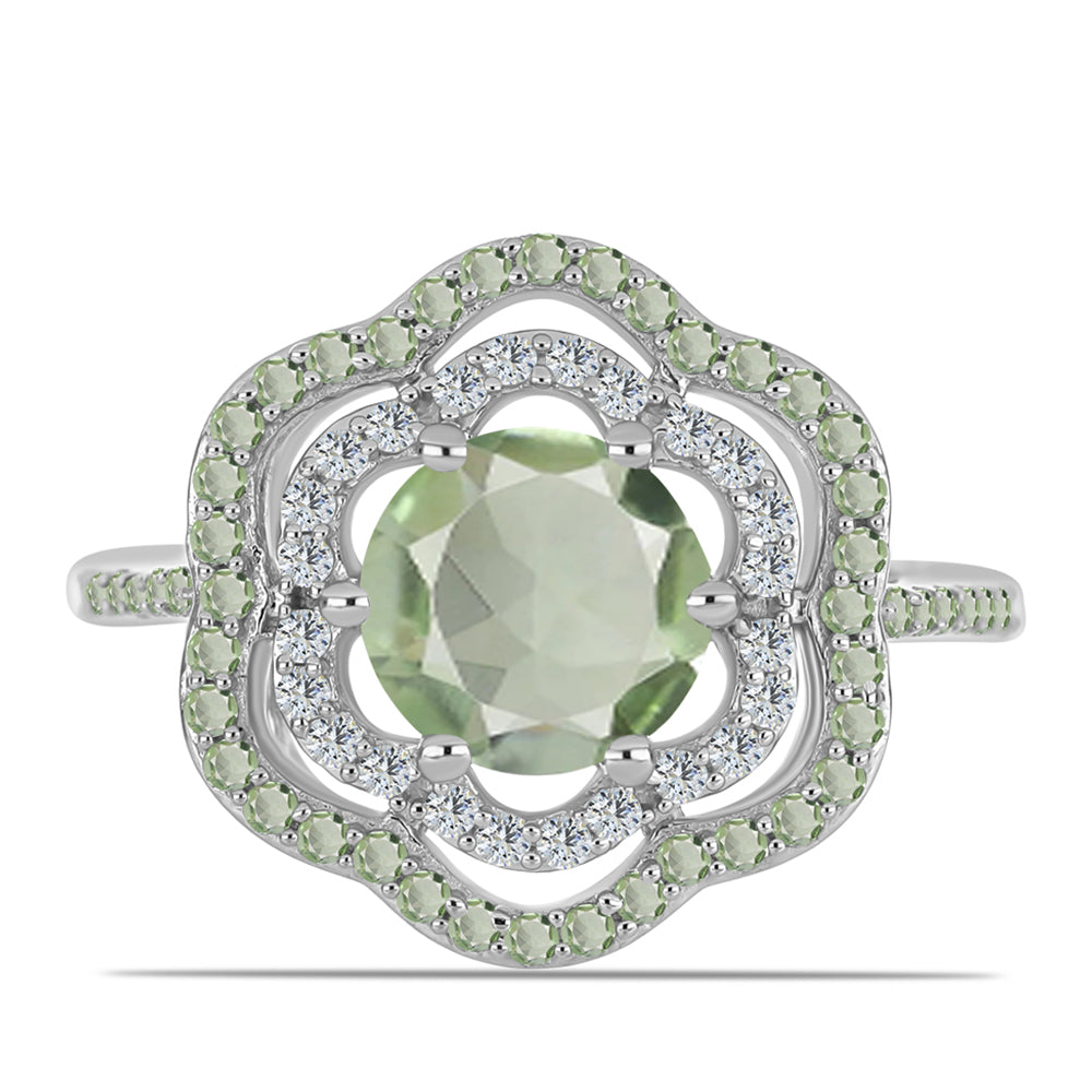Inel din Argint 925 ( 3.35 grame ) cu Ametist Verde și Peridot Changbai 2.28 Carate
