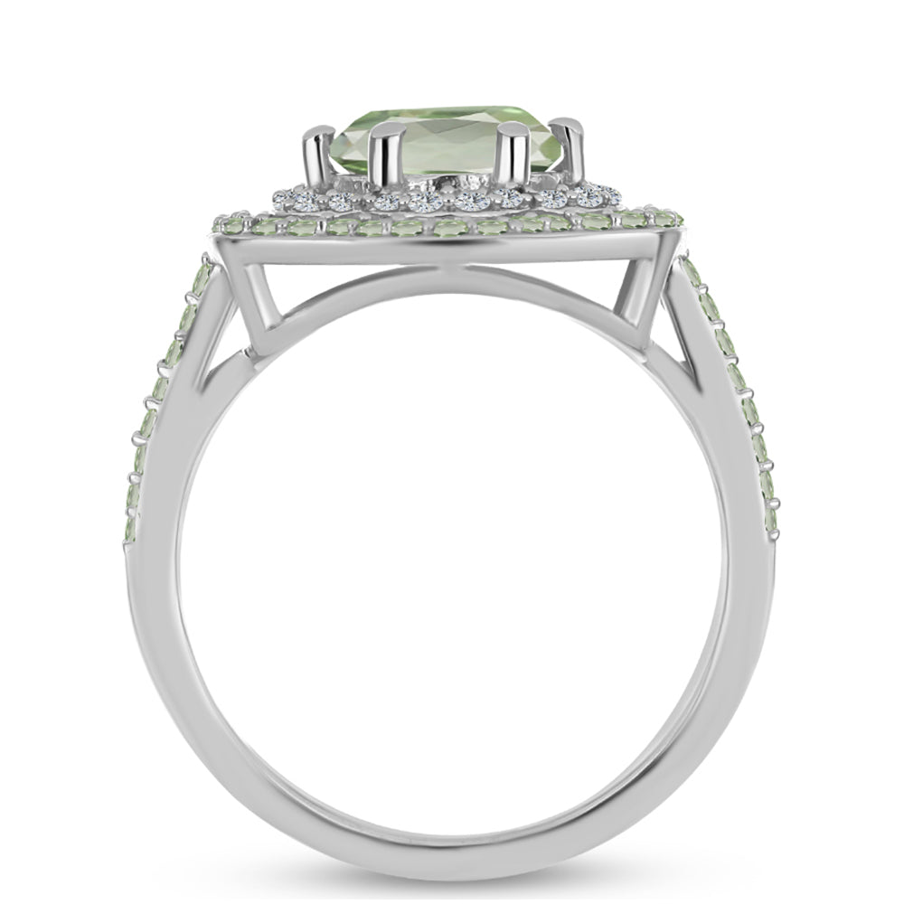 Inel din Argint 925 ( 3.35 grame ) cu Ametist Verde și Peridot Changbai 2.28 Carate