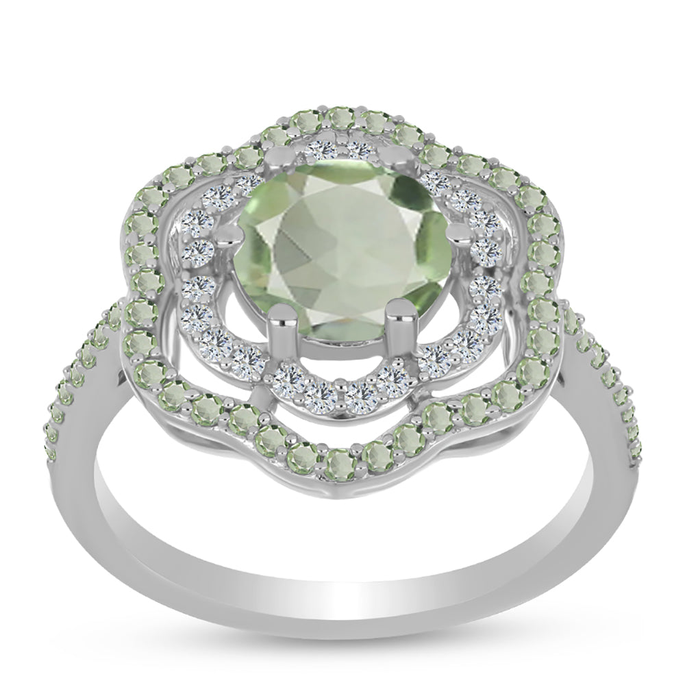 Inel din Argint 925 ( 3.35 grame ) cu Ametist Verde și Peridot Changbai 2.28 Carate 3 