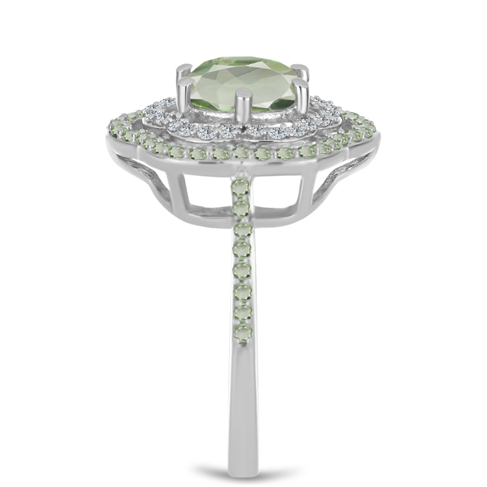 Inel din Argint 925 ( 3.35 grame ) cu Ametist Verde și Peridot Changbai 2.28 Carate 4 