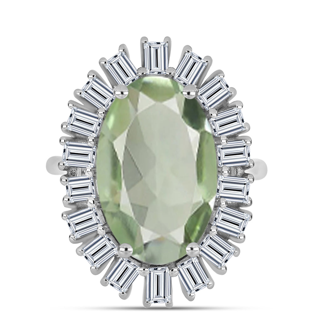 Inel din Argint 925 ( 4.37 grame ) cu Ametist Verde și Topaz Alb 7.68 Carate 1 