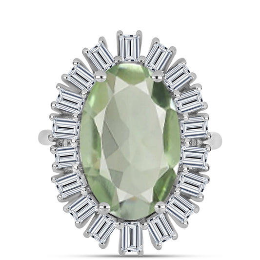 Inel din Argint 925 ( 4.37 grame ) cu Ametist Verde și Topaz Alb 7.68 Carate
