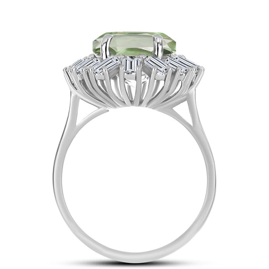 Inel din Argint 925 ( 4.37 grame ) cu Ametist Verde și Topaz Alb 7.68 Carate