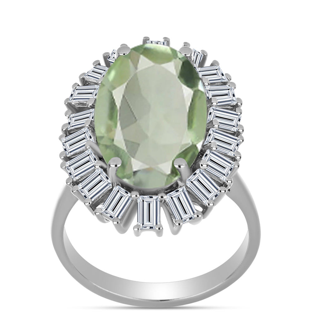 Inel din Argint 925 ( 4.37 grame ) cu Ametist Verde și Topaz Alb 7.68 Carate 3 