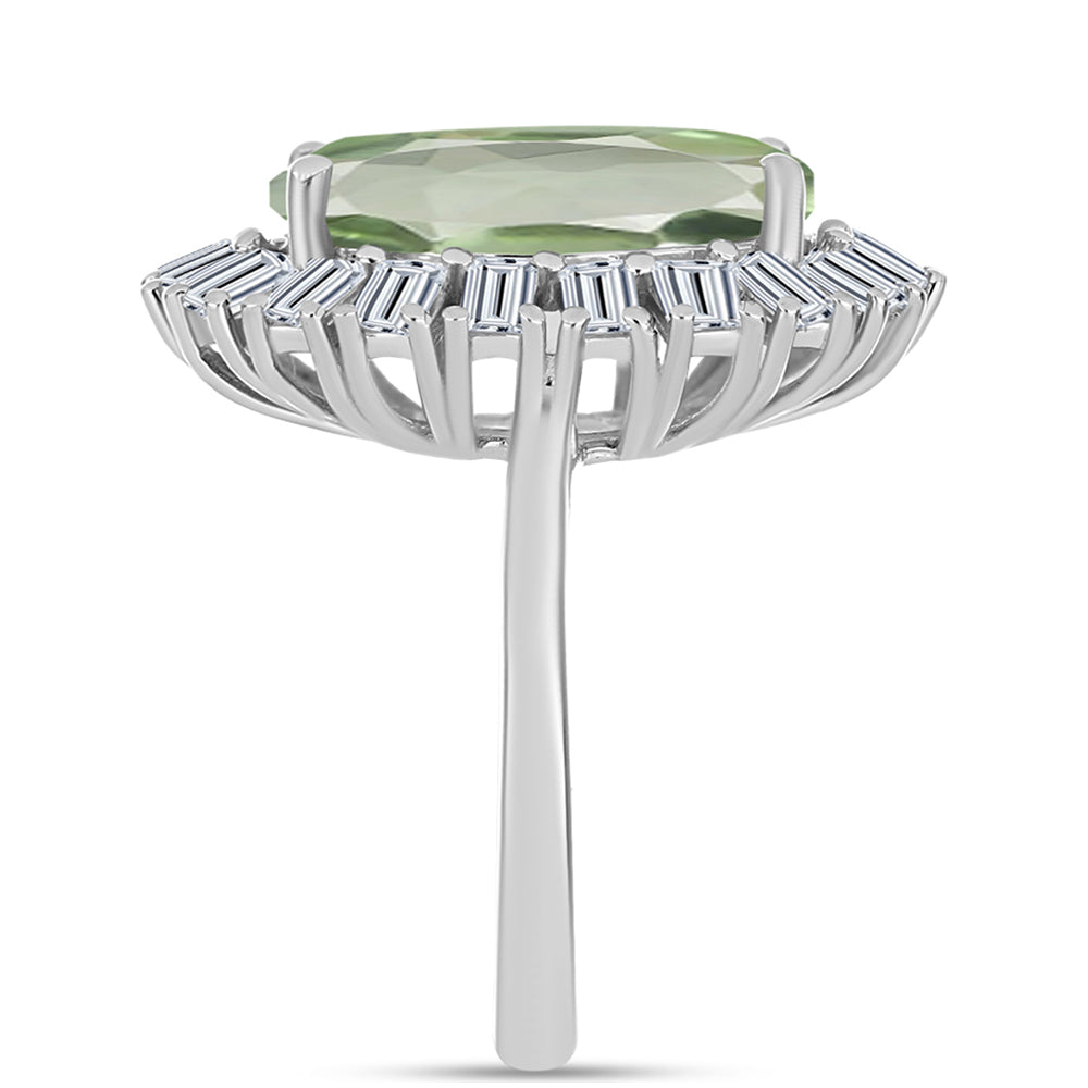 Inel din Argint 925 ( 4.37 grame ) cu Ametist Verde și Topaz Alb 7.68 Carate