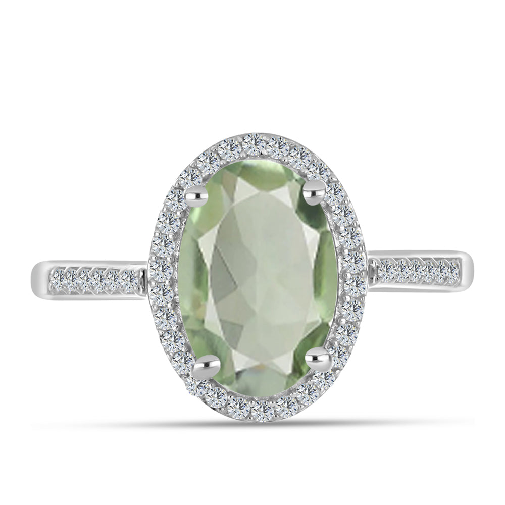 Inel din Argint 925 ( 2.38 grame ) cu Ametist Verde și Topaz Alb 3.19 Carate