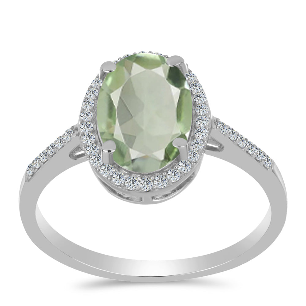 Inel din Argint 925 ( 2.38 grame ) cu Ametist Verde și Topaz Alb 3.19 Carate