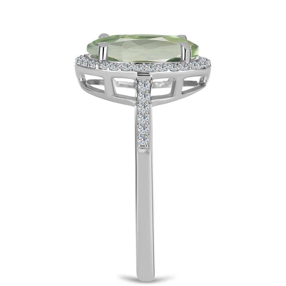 Inel din Argint 925 ( 2.38 grame ) cu Ametist Verde și Topaz Alb 3.19 Carate