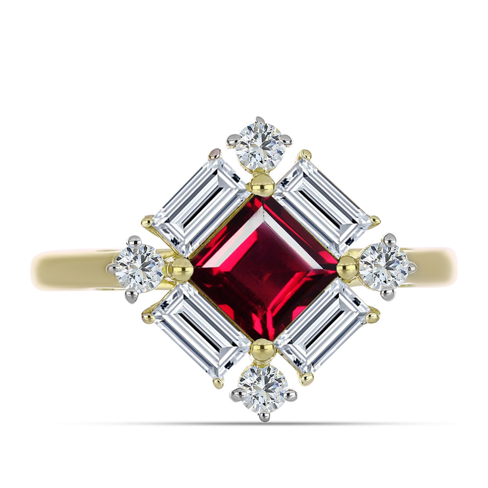 Inel din Argint 925 Placat cu Aur ( 2.81 grame ) cu Granat Rodolit și Topaz Alb 2.81 Carate 1 