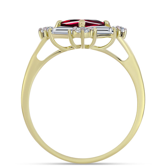 Inel din Argint 925 Placat cu Aur ( 2.81 grame ) cu Granat Rodolit și Topaz Alb 2.81 Carate