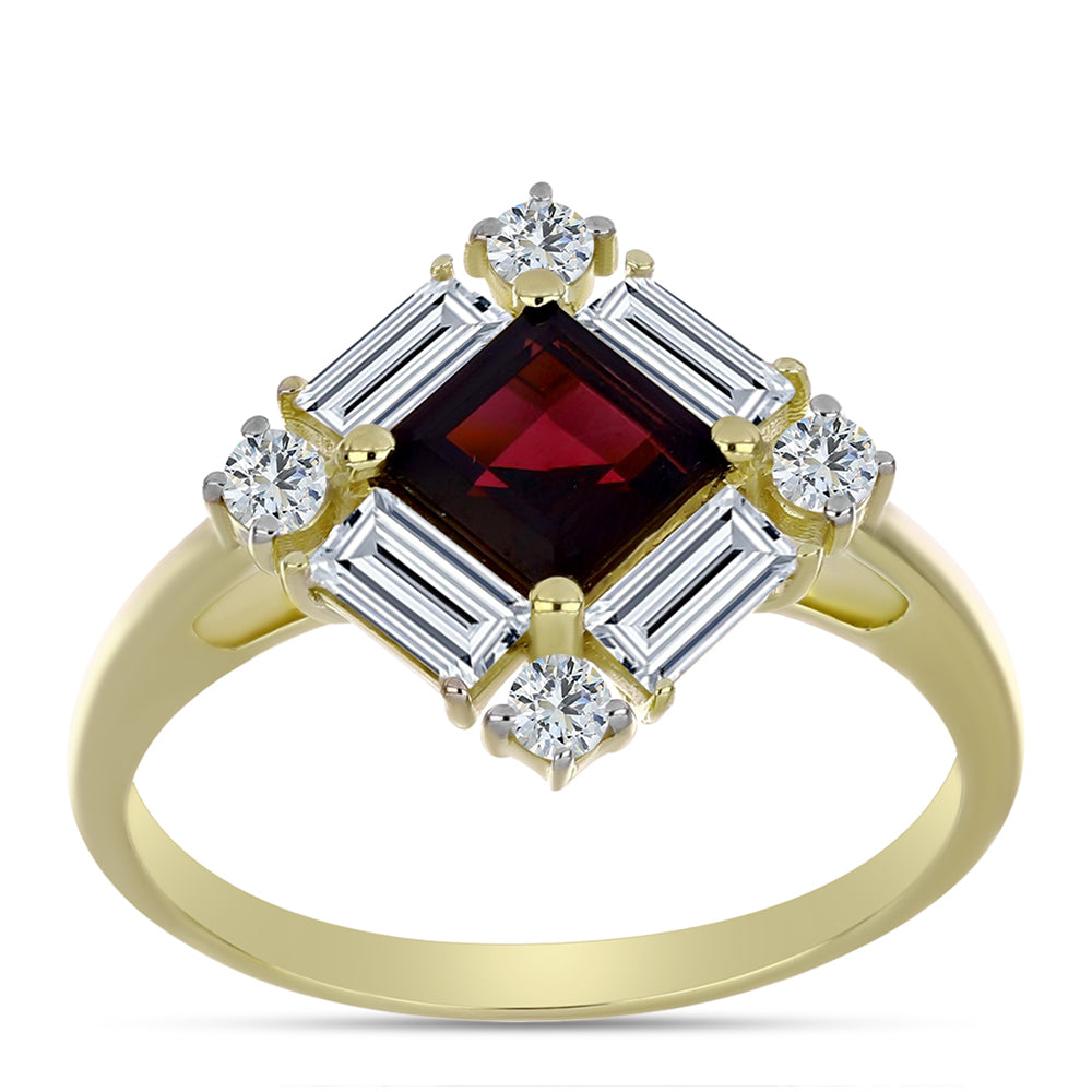 Inel din Argint 925 Placat cu Aur ( 2.81 grame ) cu Granat Rodolit și Topaz Alb 2.81 Carate 3 