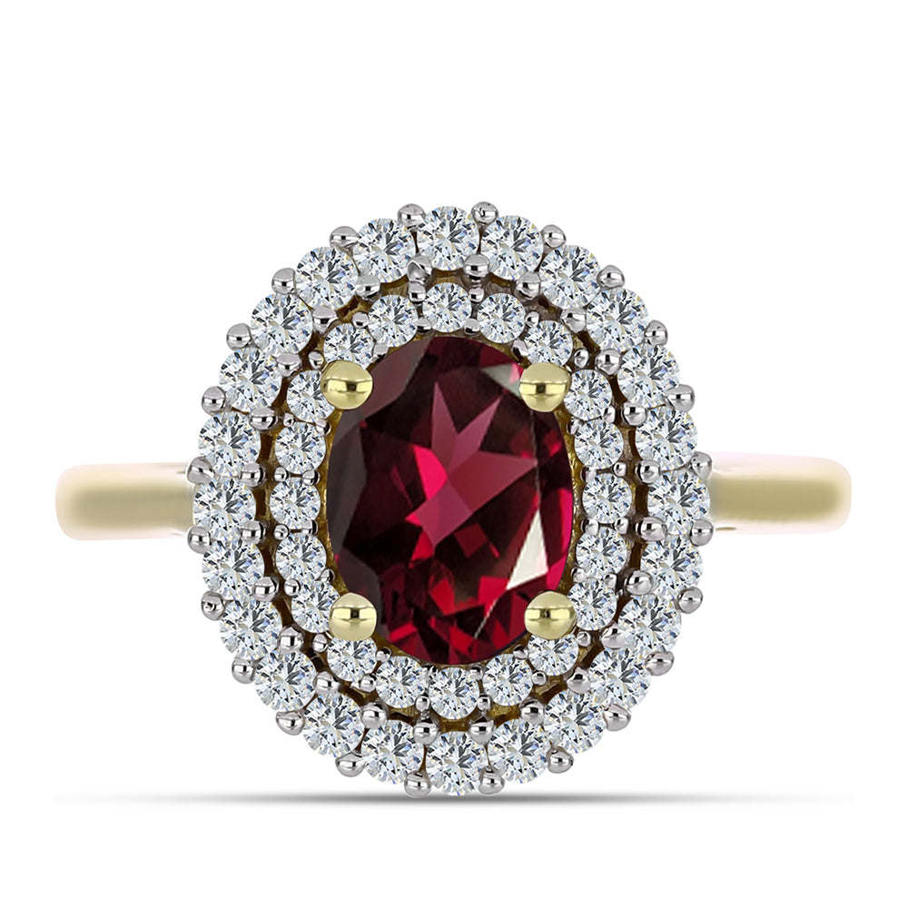 Inel din Argint 925 Placat cu Aur ( 3.21 grame ) cu Granat Rodolit și Topaz Alb 2.12 Carate