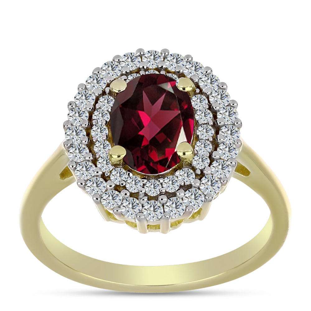 Inel din Argint 925 Placat cu Aur ( 3.21 grame ) cu Granat Rodolit și Topaz Alb 2.12 Carate 3 