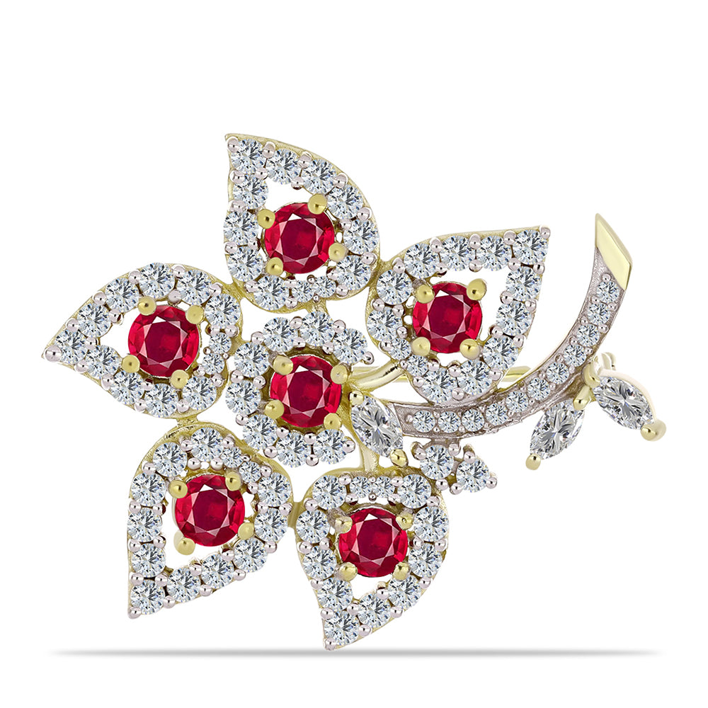 Broşă din Argint 925 Placat cu Aur ( 3.91 grame ) cu Rubin Malagasy și Topaz Alb 3.76 Carate