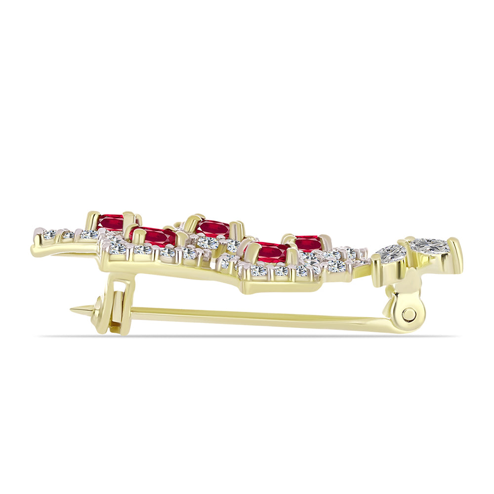 Broşă din Argint 925 Placat cu Aur ( 3.91 grame ) cu Rubin Malagasy și Topaz Alb 3.76 Carate 2 