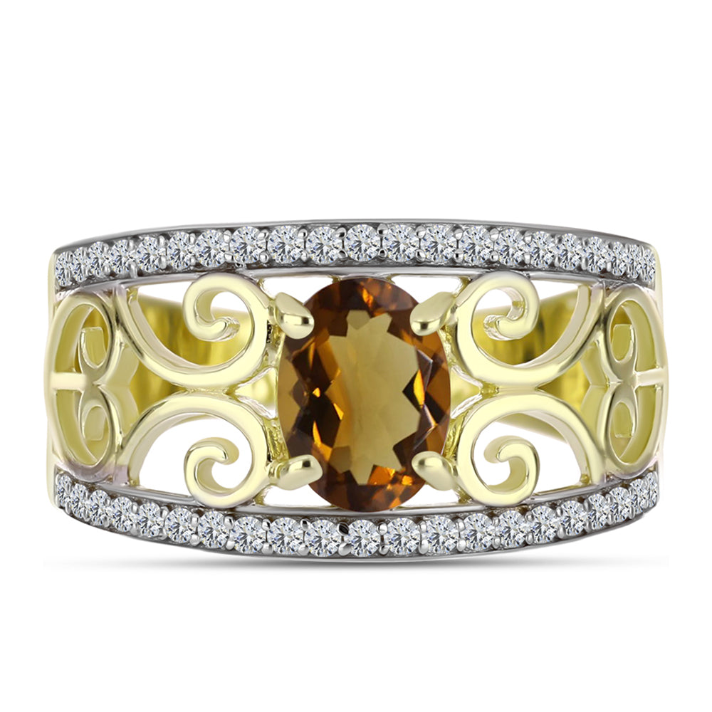 Inel din Argint 925 Placat cu Aur ( 4.64 grame ) cu Cuarț Coniac și Topaz Alb 1.43 Carate 1 