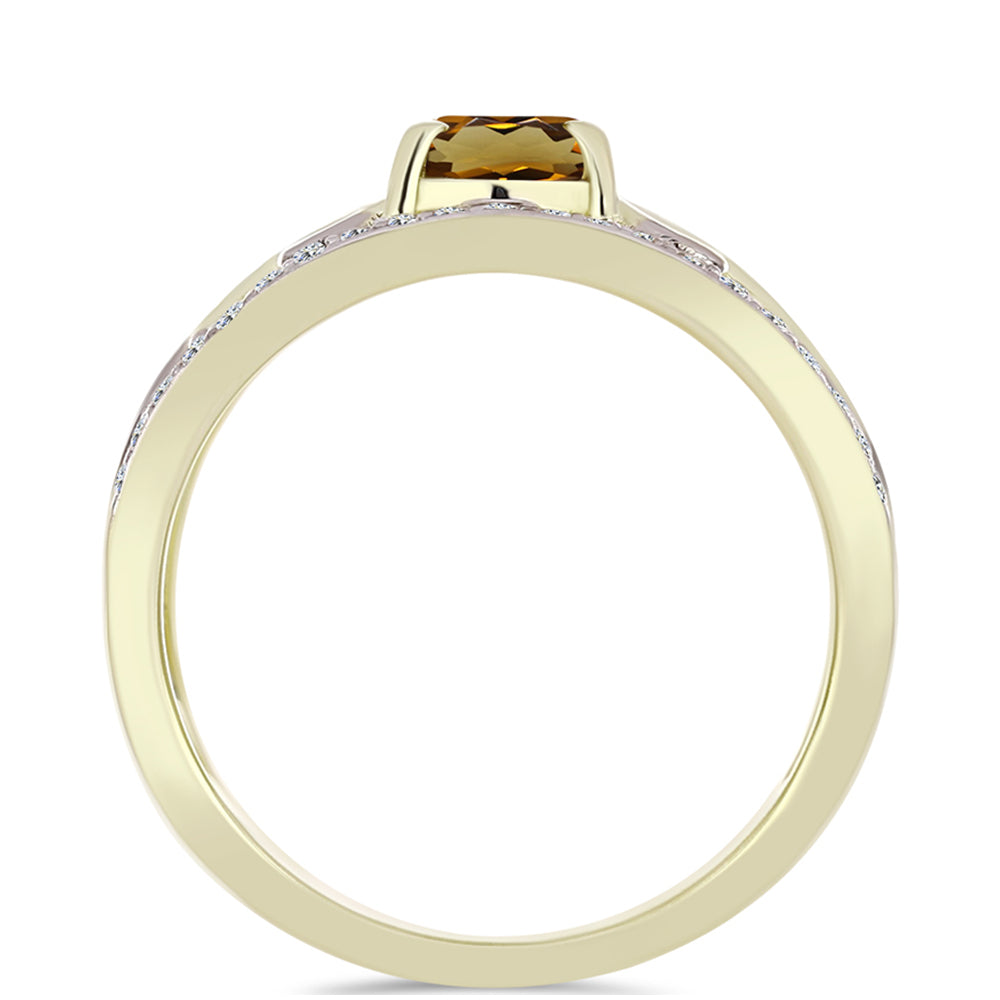 Inel din Argint 925 Placat cu Aur ( 4.64 grame ) cu Cuarț Coniac și Topaz Alb 1.43 Carate